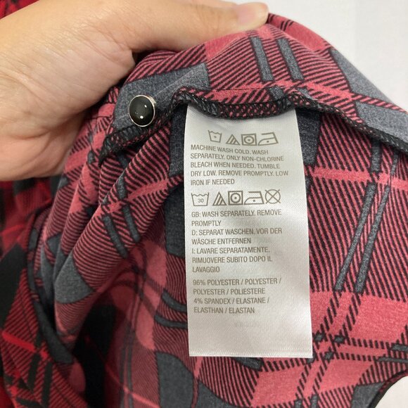Susan Graver Top size 2X Red Black Plaid Preppy Asymmetric Hem Button Down - Picture 7 of 9